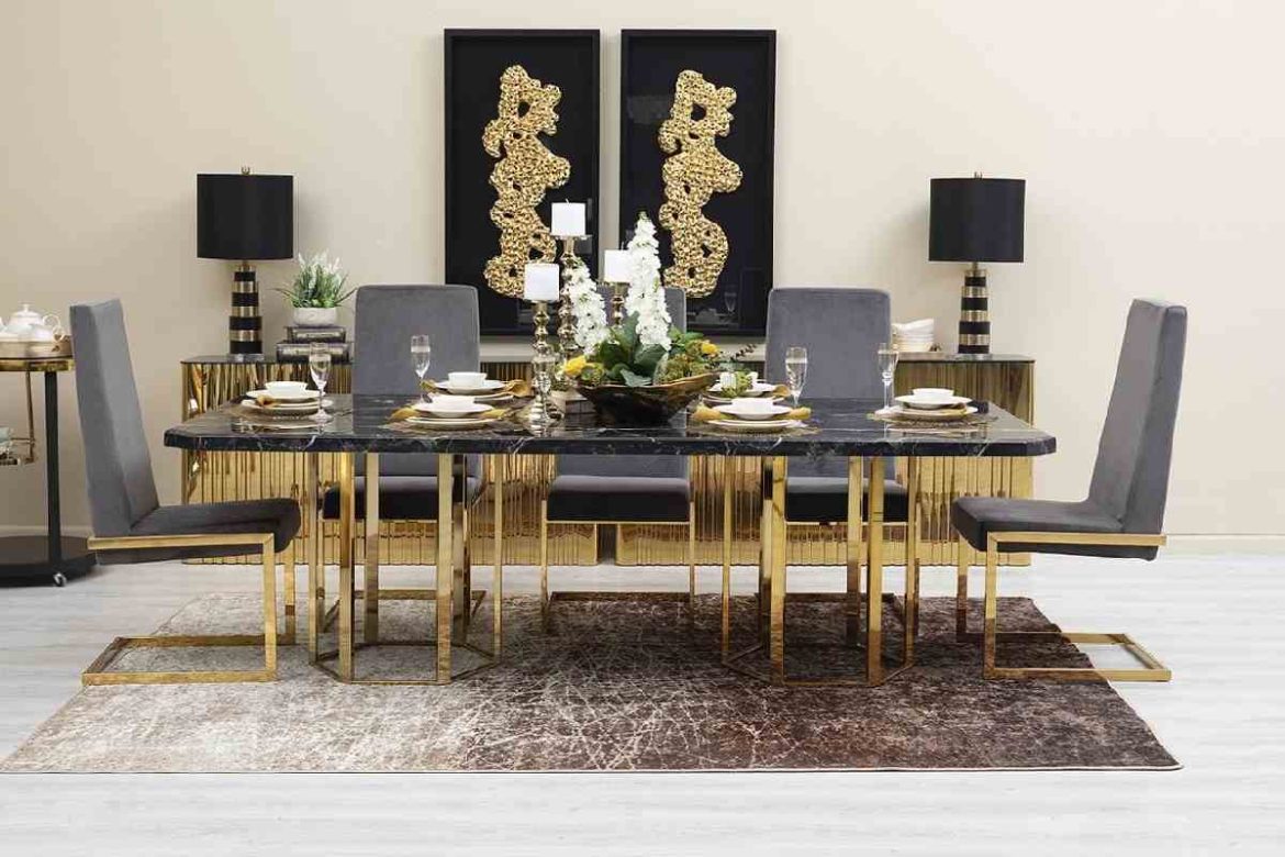 Dining table gold legs that fits the space