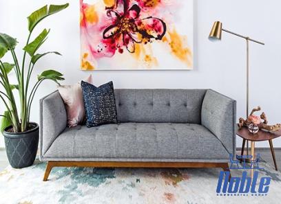 mid century grey classic sofa with complete explanations and familiarization